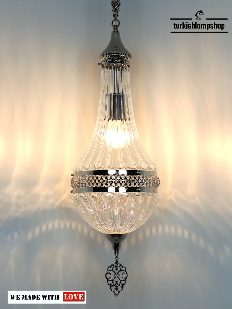  Clear Pyex Blown Glass Pendant Lamp