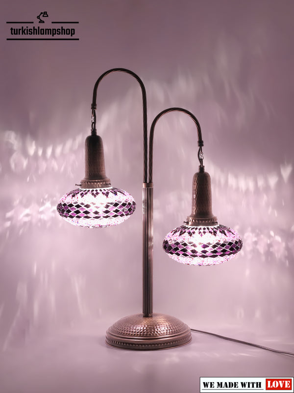Turkish Handmade Mosaic Bedside Lamp Purple Color 2 Globe