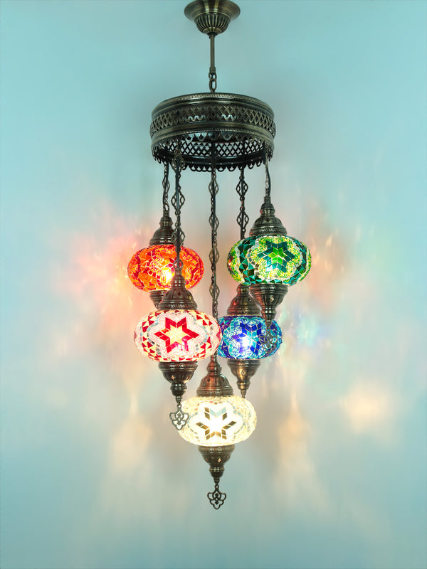 Turkish Mosaic Chandelier 5 Globe Pendant Lights