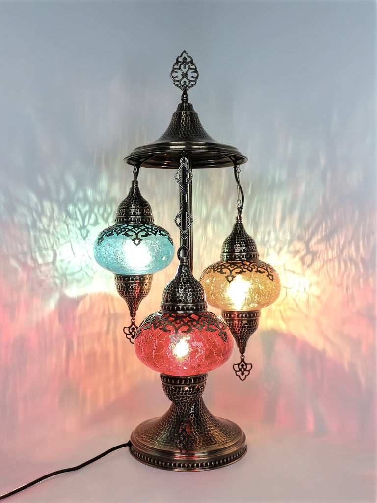 Turkish 3 Globe Bedside Lamp With Cracked Pattern
