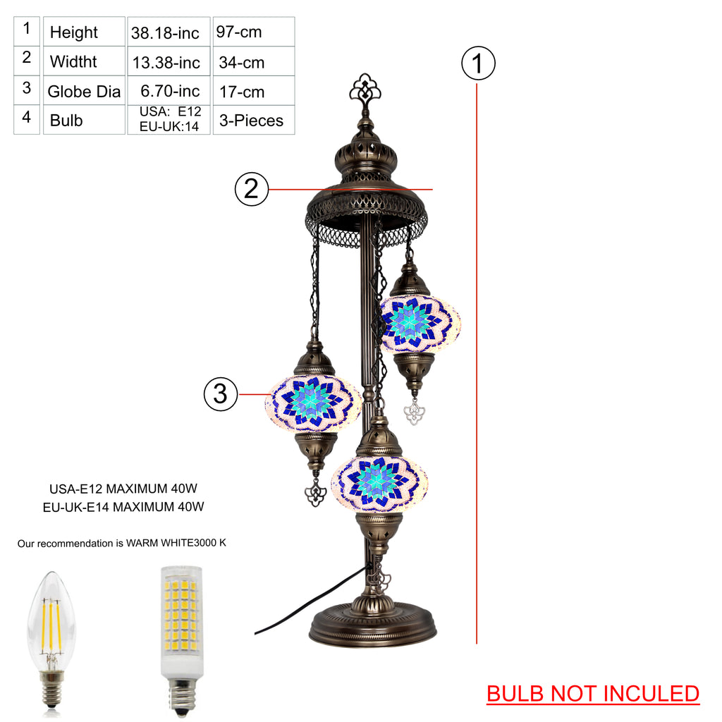 Floor lamp 3 globe blue color