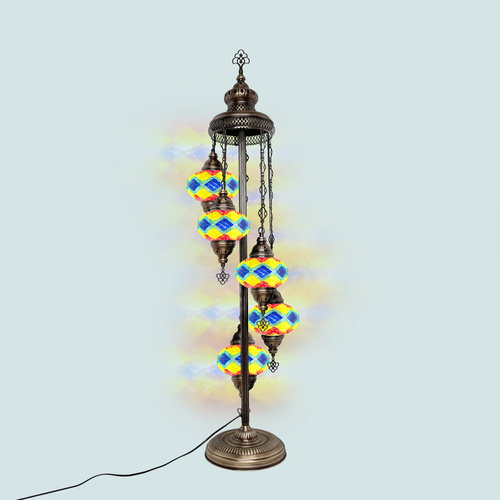 Tall floor lamp turkish mosaic blue flower