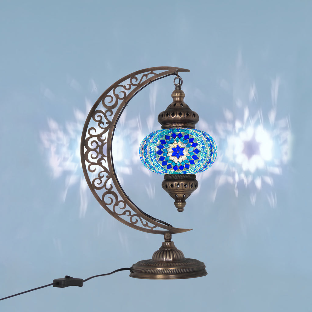turkish standing light crescent stained glass blue color