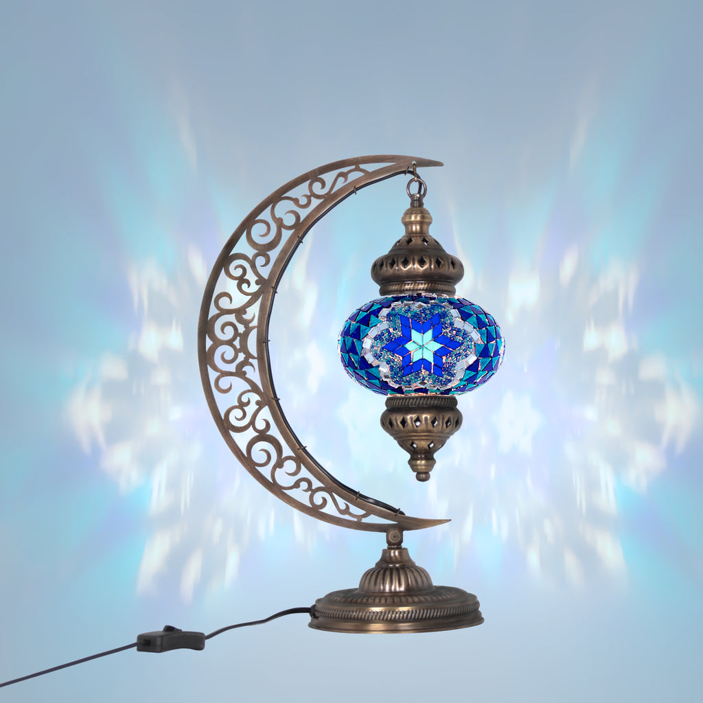 moroccan table lamp moon stained glass blue
