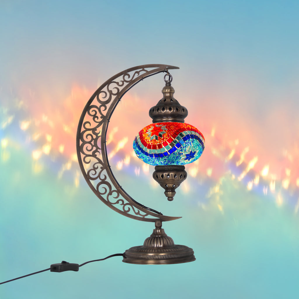 turkish standing light crescent stained glass blue color