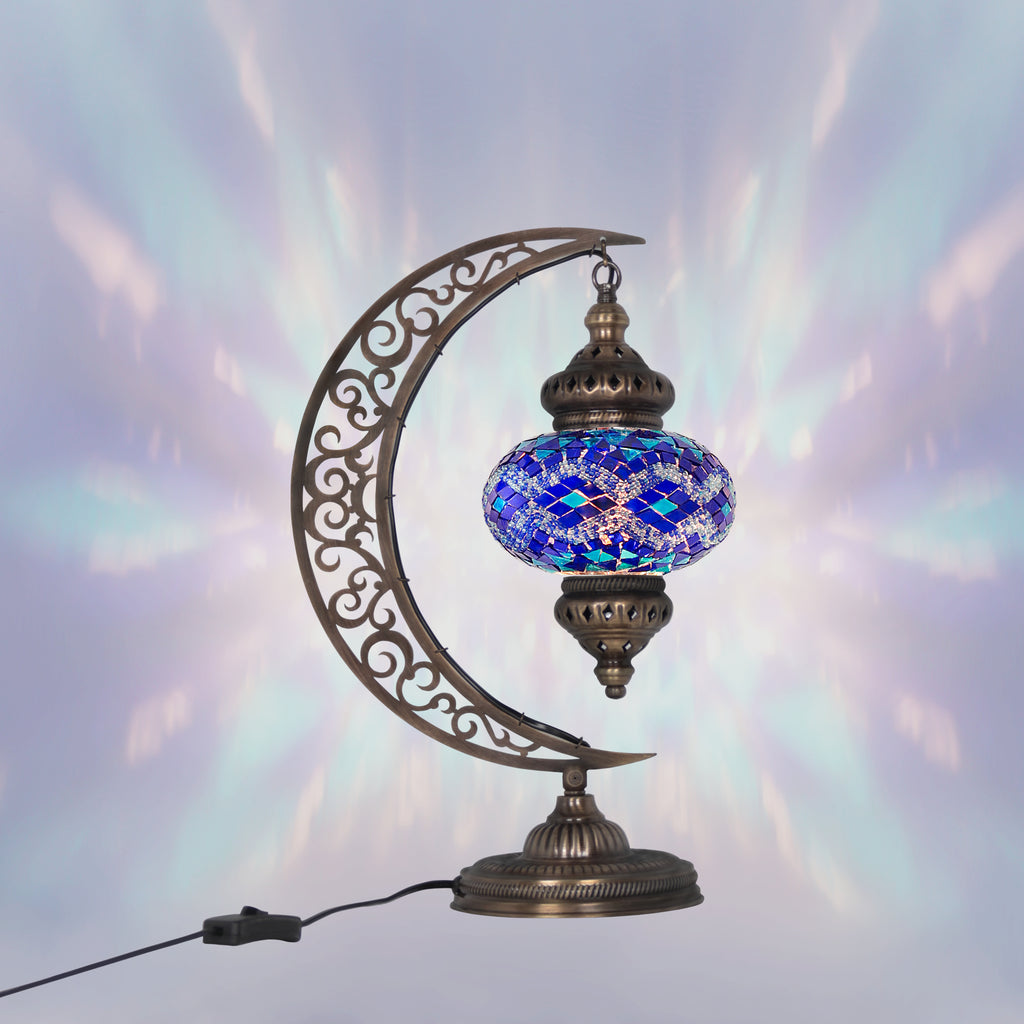 moroccan bedside light crescent stained glass blue