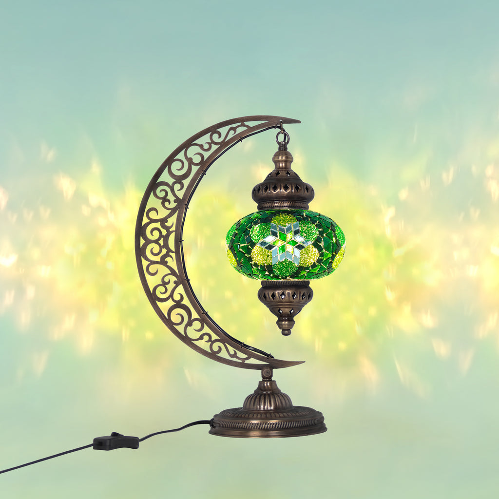 living room light crescent stained glass green  color