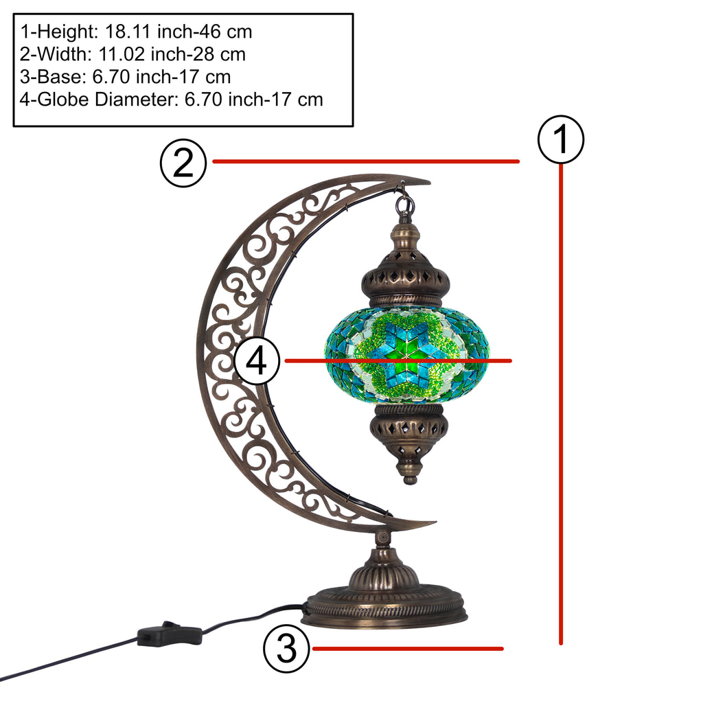 Turkish table lamp moon mosaic glass size