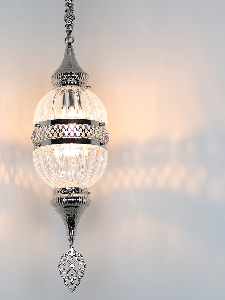 Turkish Pyrex Glass Pendant Lamp Silver Color
