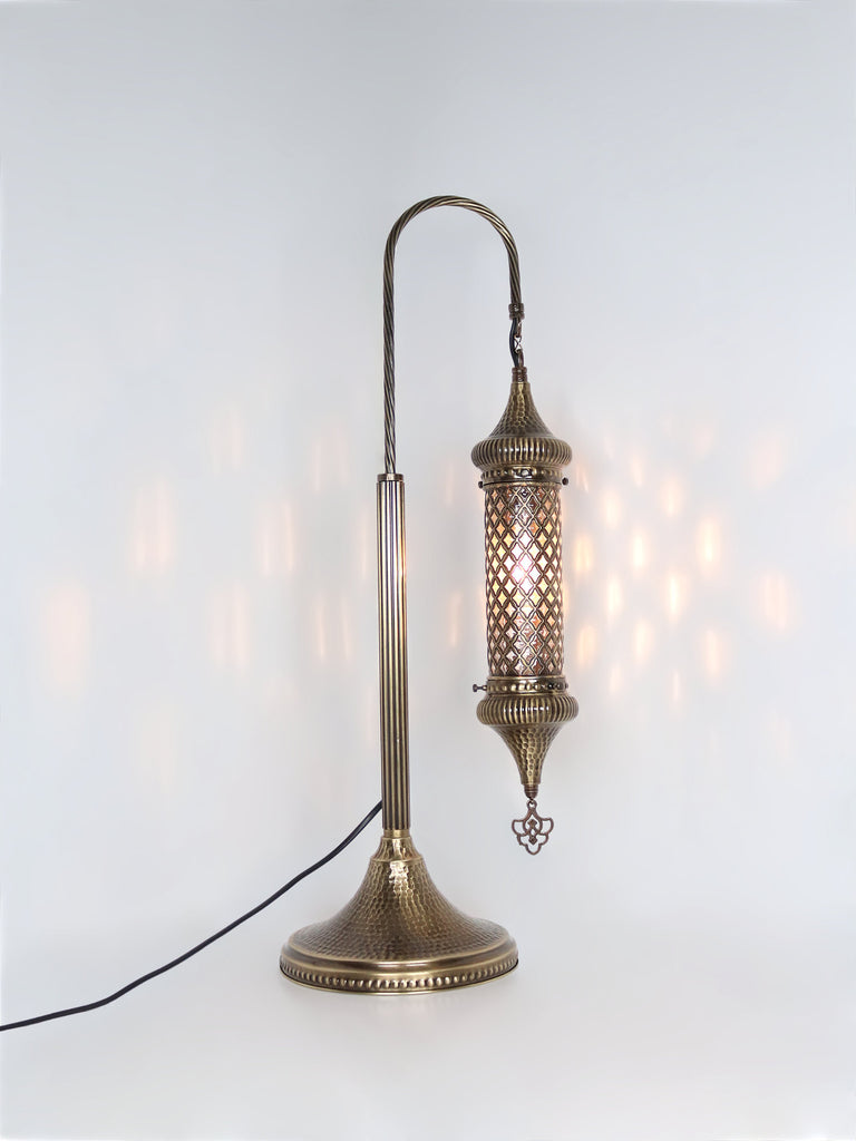 Turkish Bedside Lamp Cylinder Blown Glass Gold Silver 