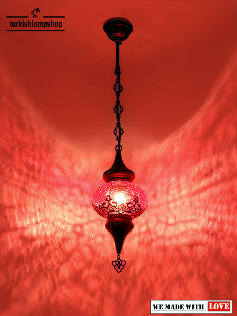 Turkish Glass Living Room Hanging Lamp Red Color