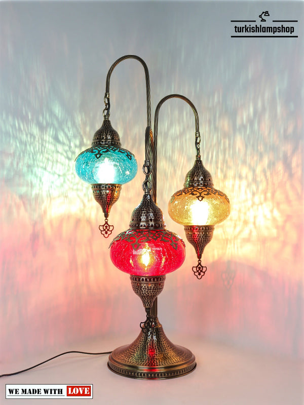 Turkish Bedside Lamp 3 Globe Cracked Pattern 
