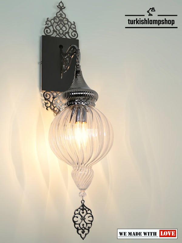 Turkish Pyrex Wall Lamp Clear Glass Handmade Blown Globe